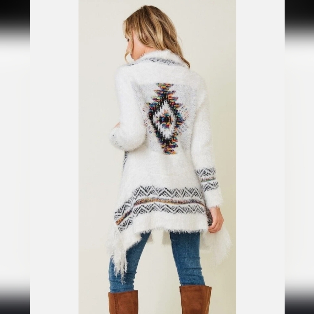 Northern Angel Rainbow Fuzzy Tribal Cardigan With Aztec Pattern - Picture 3 of 14